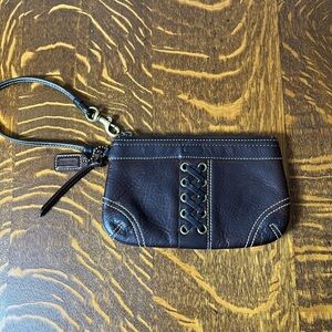 Coach Legacy Dark Brown Pebbled Leather Lace up Wristlet